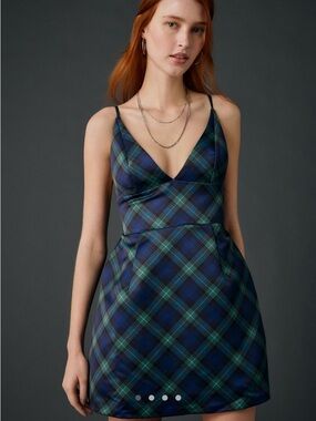 Kimchi Blue Green and Navy Plaid Mini Dress